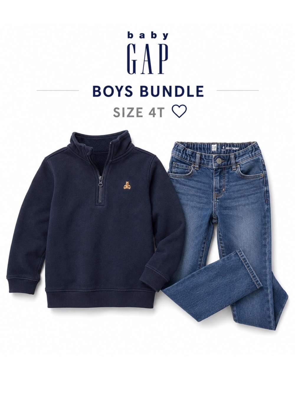 GAP 4T Navy Quarter-Zip Pullover for Boys and Jean set